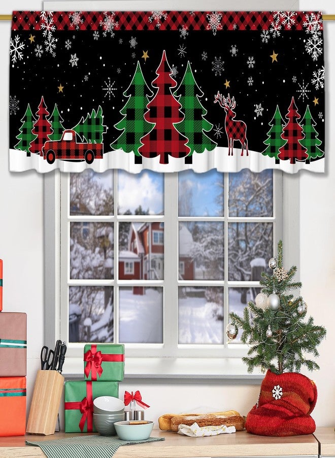 FUTBU Christmas Valance for Windows, Christmas Trees Kitchen Decor Valance Curtain Rod Pocket Classic Country Farmhouse, Winter Trees Buffalo Plaid Decorations 18x54 Inch Xmas Window Treatment for Bathroom - Image 1